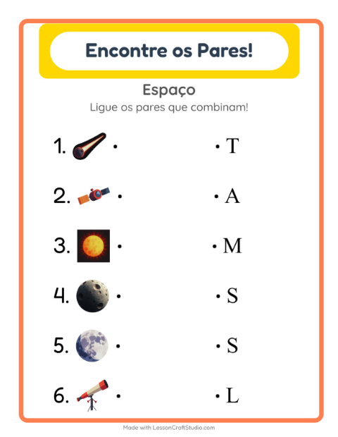 Pré-visualização da ficha de Pareamento com Espaço para Educação infantil (pré-escola, 5-7 anos)