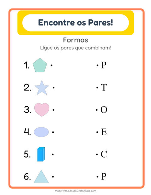 Pré-visualização da ficha de Pareamento com Formas para Educação infantil (pré-escola, 5-7 anos)