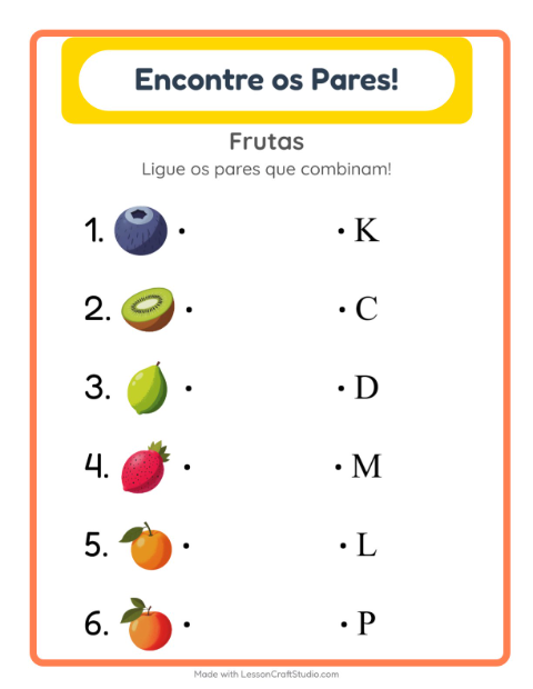 Pré-visualização da ficha de Pareamento com Frutas para Educação infantil (pré-escola, 5-7 anos)