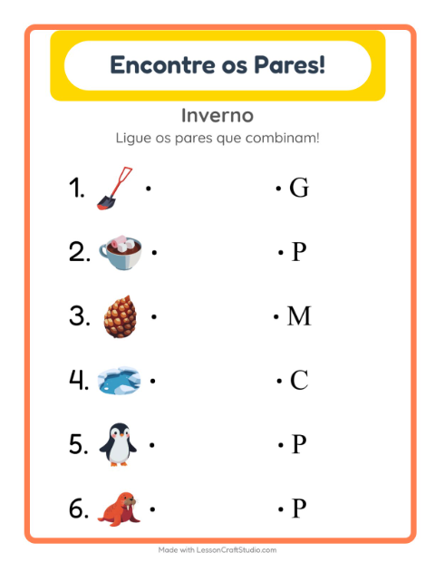 Pré-visualização da ficha de Pareamento com Inverno para Educação infantil (pré-escola, 5-7 anos)