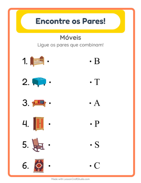 Pré-visualização da ficha de Pareamento com Móveis para Educação infantil (pré-escola, 5-7 anos)