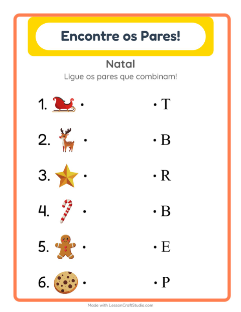 Pré-visualização da ficha de Pareamento com Natal para Educação infantil (pré-escola, 5-7 anos)
