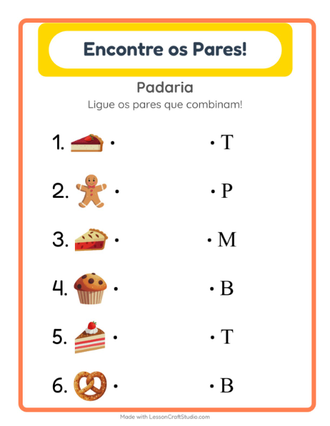 Pré-visualização da ficha de Pareamento com Padaria para Educação infantil (pré-escola, 5-7 anos)