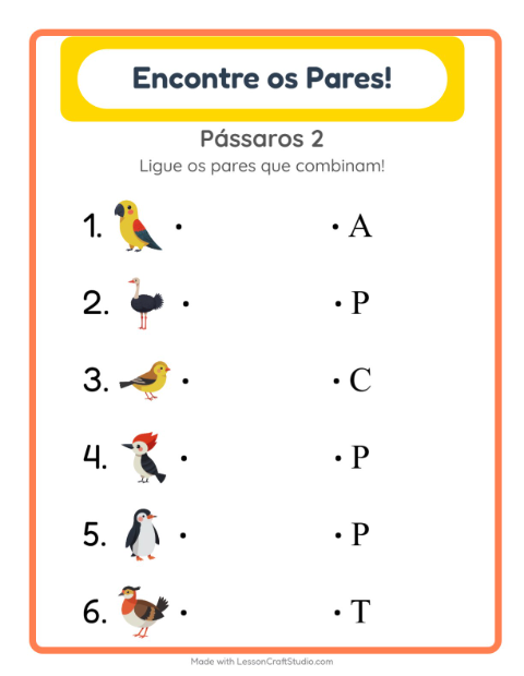 Pré-visualização da ficha de Pareamento com Pássaros 2 para Educação infantil (pré-escola, 5-7 anos)