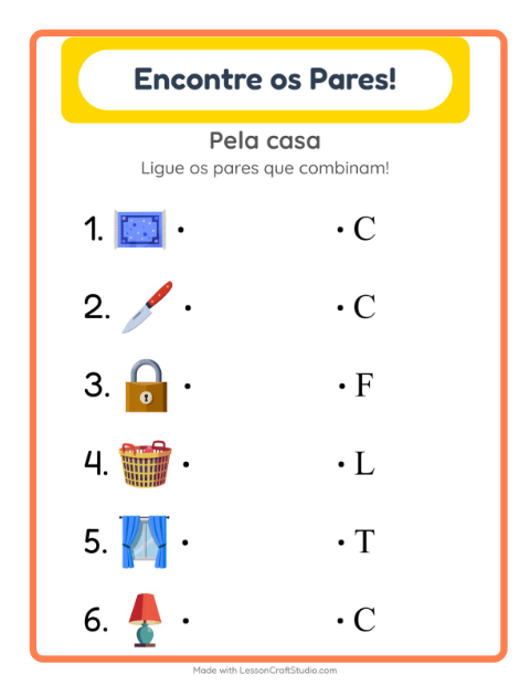 Pré-visualização da ficha de Pareamento com Pela casa para Educação infantil (pré-escola, 5-7 anos)