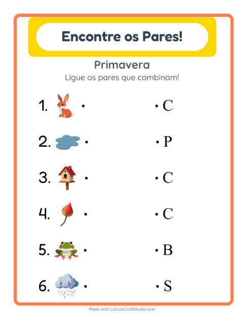 Pré-visualização da ficha de Pareamento com Primavera para Educação infantil (pré-escola, 5-7 anos)