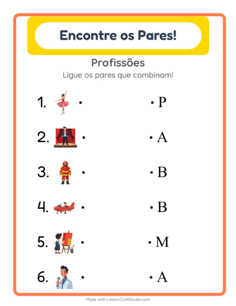 Pré-visualização da ficha de Pareamento com Profissões para Educação infantil (pré-escola, 5-7 anos)