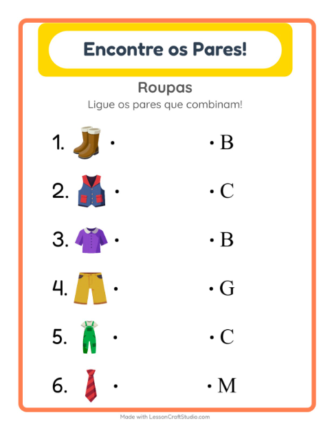 Pré-visualização da ficha de Pareamento com Roupas para Educação infantil (pré-escola, 5-7 anos)
