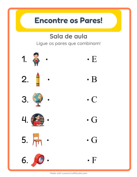 Pré-visualização da ficha de Pareamento com Sala de aula para Educação infantil (pré-escola, 5-7 anos)