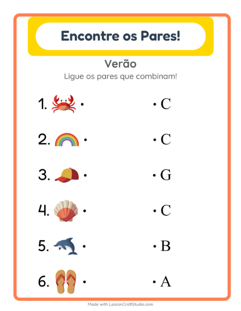 Pré-visualização da ficha de Pareamento com Verão para Educação infantil (pré-escola, 5-7 anos)