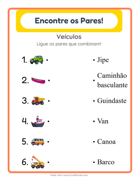 Pré-visualização da ficha de Pareamento para Educação infantil (pré-escola, 5-7 anos)