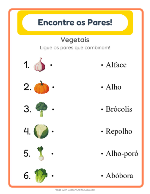 Pré-visualização da ficha de Pareamento para Educação infantil (pré-escola, 5-7 anos)