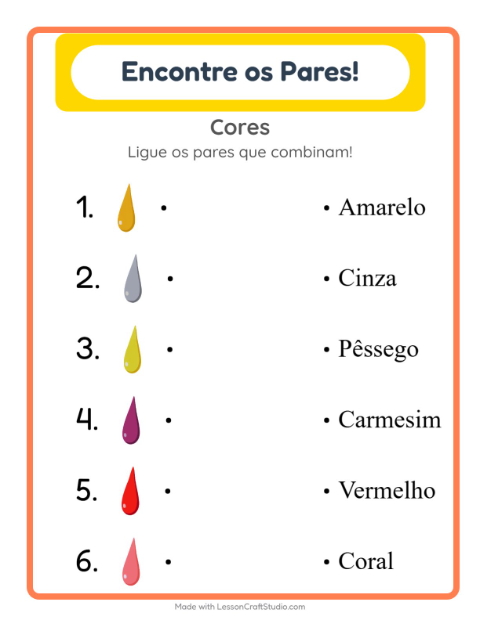 Pré-visualização da ficha de Pareamento para Educação infantil (pré-escola, 5-7 anos)