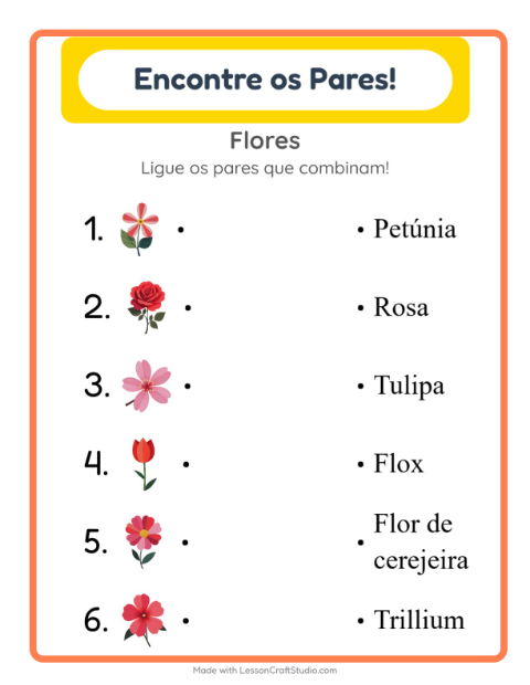 Pré-visualização da ficha de Pareamento para Educação infantil (pré-escola, 5-7 anos)