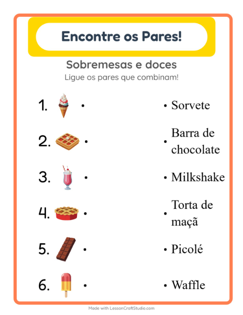 Pré-visualização da ficha de Pareamento para Educação infantil (pré-escola, 5-7 anos)