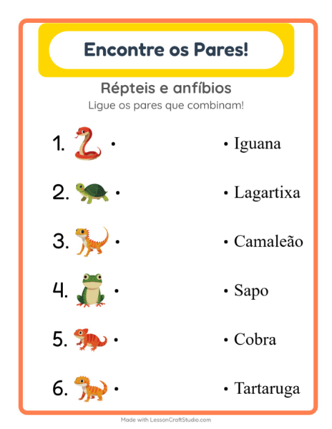 Pré-visualização da ficha de Pareamento para Educação infantil (pré-escola, 5-7 anos)