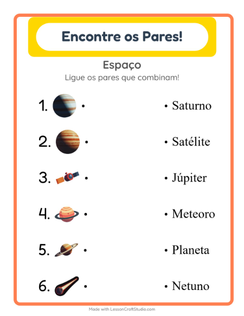 Pré-visualização da ficha de Pareamento para Educação infantil (pré-escola, 5-7 anos)