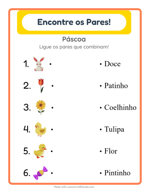 Pré-visualização da ficha de Pareamento para Educação infantil (pré-escola, 5-7 anos)