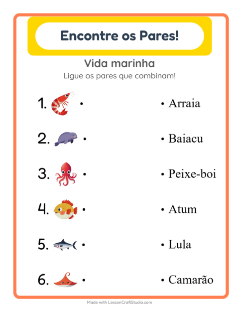 Pré-visualização da ficha de Pareamento para Educação infantil (pré-escola, 5-7 anos)