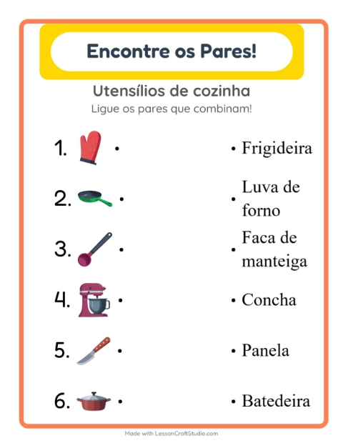 Pré-visualização da ficha de Pareamento para Educação infantil (pré-escola, 5-7 anos)