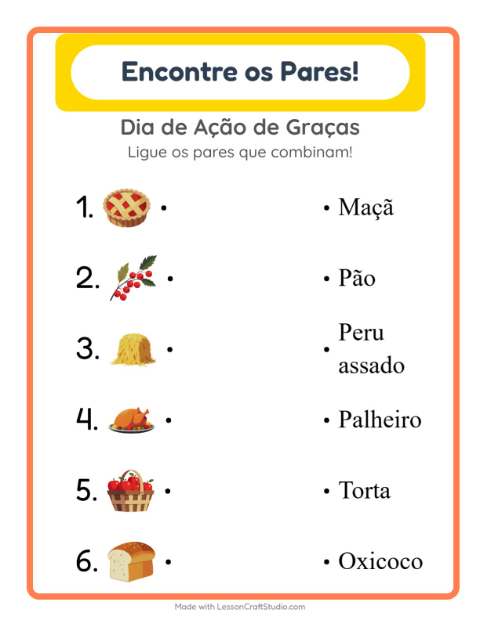 Pré-visualização da ficha de Pareamento para Educação infantil (pré-escola, 5-7 anos)