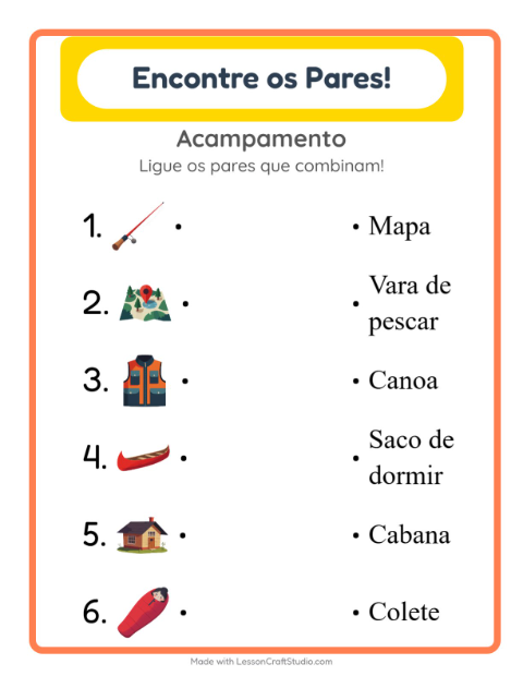 Pré-visualização da ficha de Pareamento para Educação infantil (pré-escola, 5-7 anos)