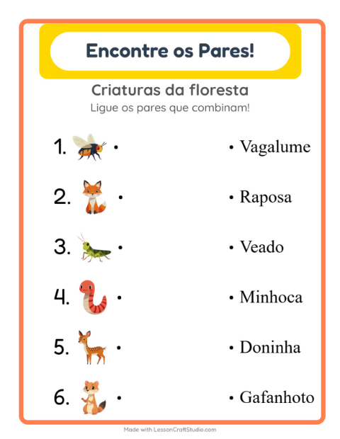 Pré-visualização da ficha de Pareamento para Educação infantil (pré-escola, 5-7 anos)