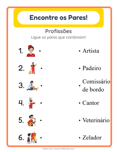 Pré-visualização da ficha de Pareamento para Educação infantil (pré-escola, 5-7 anos)