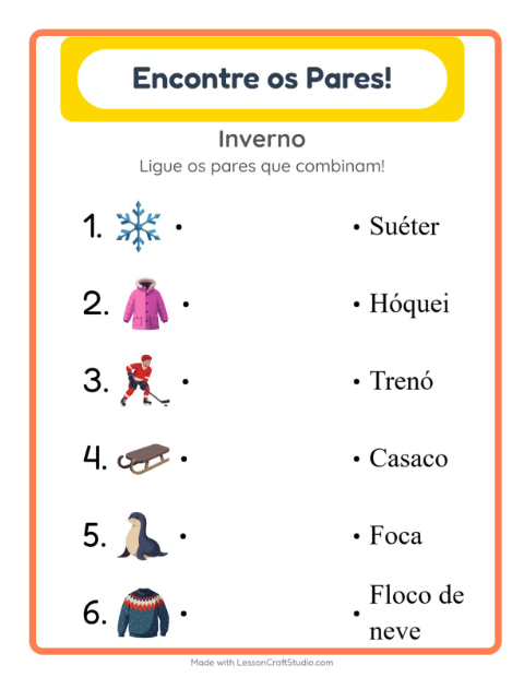Pré-visualização da ficha de Pareamento para Educação infantil (pré-escola, 5-7 anos)