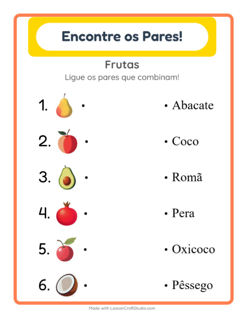 Pré-visualização da ficha de Pareamento para Educação infantil (pré-escola, 5-7 anos)