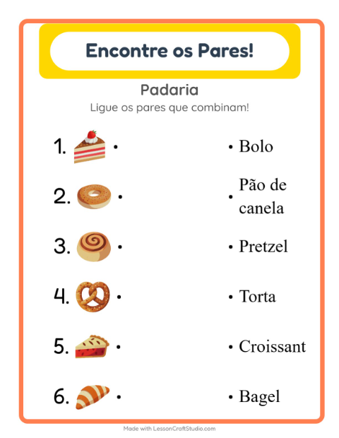 Pré-visualização da ficha de Pareamento para Educação infantil (pré-escola, 5-7 anos)