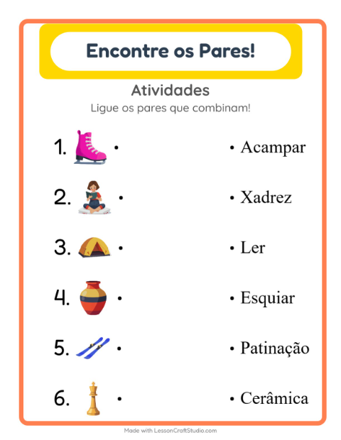 Pré-visualização da ficha de Pareamento para Educação infantil (pré-escola, 5-7 anos)