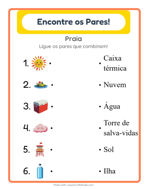 Pré-visualização da ficha de Pareamento para Educação infantil (pré-escola, 5-7 anos)