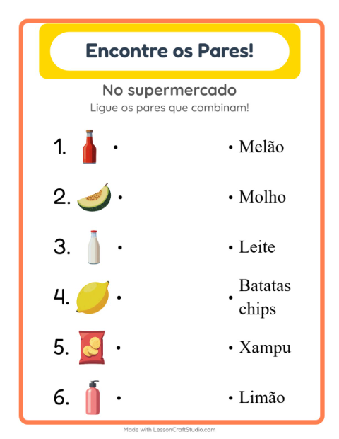 Pré-visualização da ficha de Pareamento para Educação infantil (pré-escola, 5-7 anos)