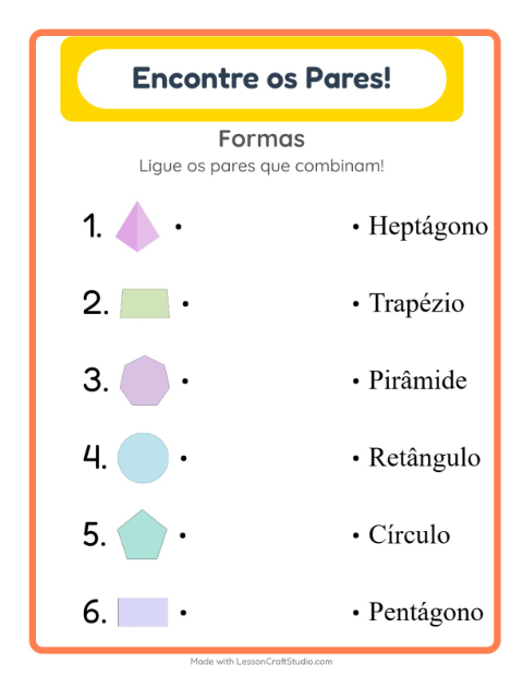 Pré-visualização da ficha de Pareamento para Educação infantil (pré-escola, 5-7 anos)