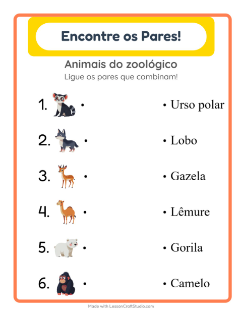 Pré-visualização da ficha de Pareamento para Educação infantil (pré-escola, 5-7 anos)