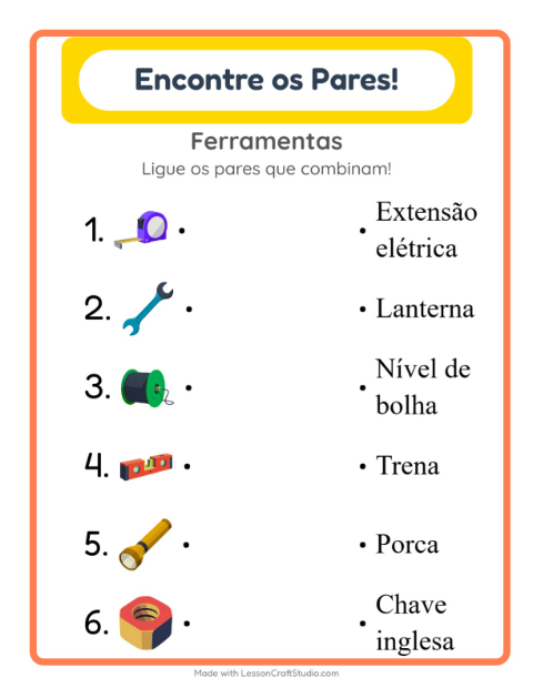 Pré-visualização da ficha de Pareamento para Educação infantil (pré-escola, 5-7 anos)