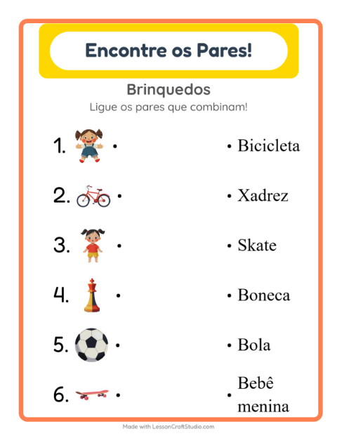 Pré-visualização da ficha de Pareamento para Educação infantil (pré-escola, 5-7 anos)