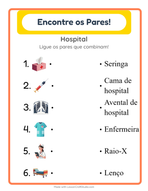 Pré-visualização da ficha de Pareamento para Educação infantil (pré-escola, 5-7 anos)