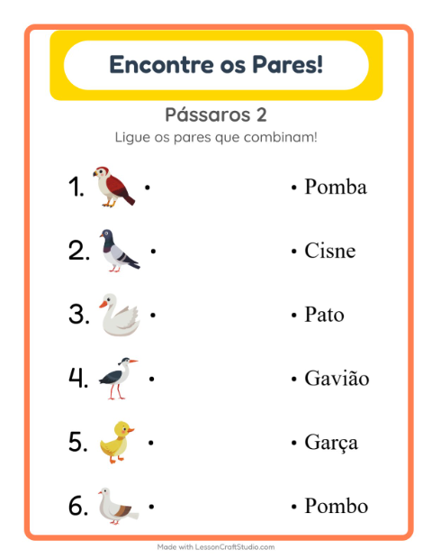 Pré-visualização da ficha de Pareamento para Educação infantil (pré-escola, 5-7 anos)