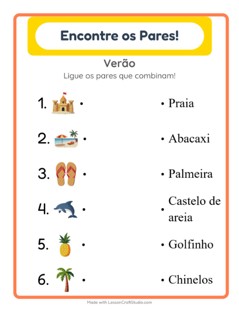 Pré-visualização da ficha de Pareamento para Educação infantil (pré-escola, 5-7 anos)