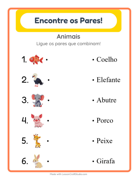 Pré-visualização da ficha de Pareamento para Educação infantil (pré-escola, 5-7 anos)