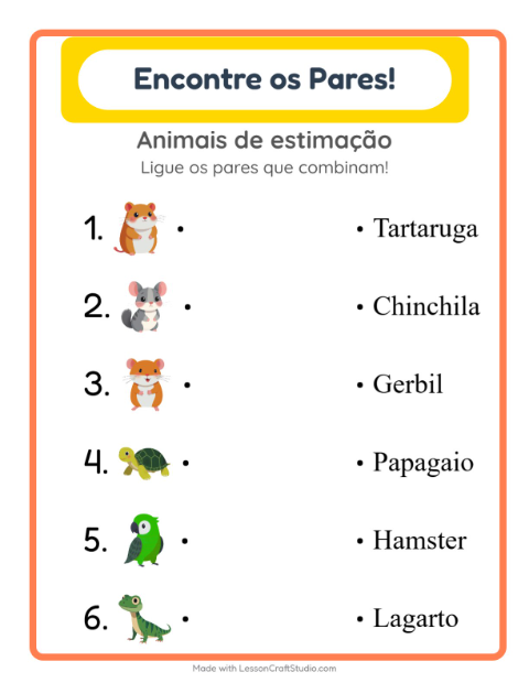 Pré-visualização da ficha de Pareamento para Educação infantil (pré-escola, 5-7 anos)