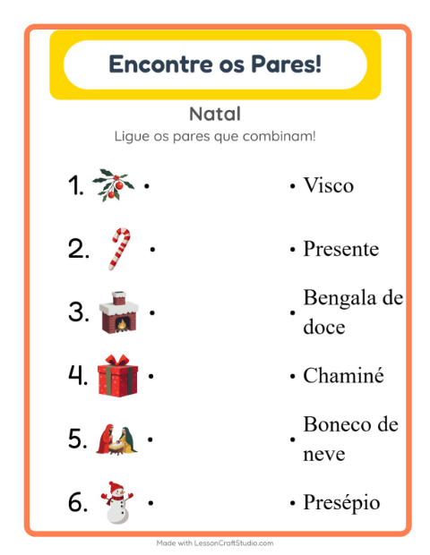 Pré-visualização da ficha de Pareamento para Educação infantil (pré-escola, 5-7 anos)