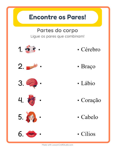 Pré-visualização da ficha de Pareamento para Educação infantil (pré-escola, 5-7 anos)
