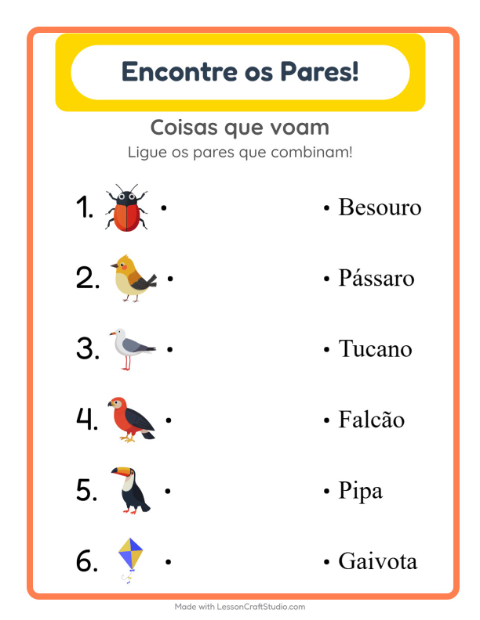 Pré-visualização da ficha de Pareamento para Educação infantil (pré-escola, 5-7 anos)