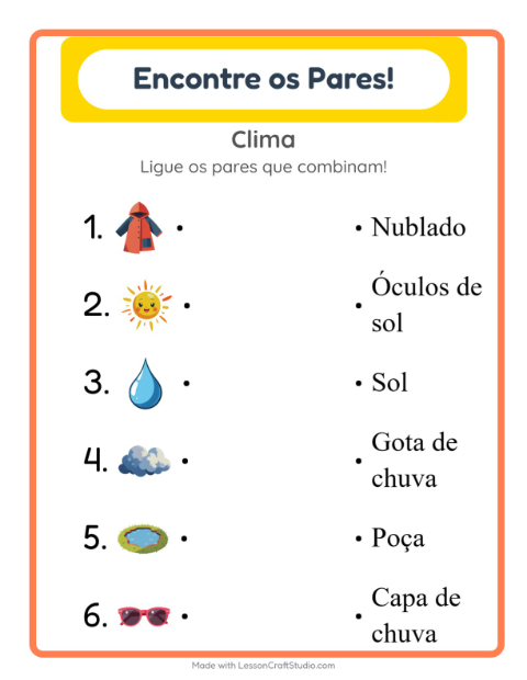 Pré-visualização da ficha de Pareamento para Educação infantil (pré-escola, 5-7 anos)