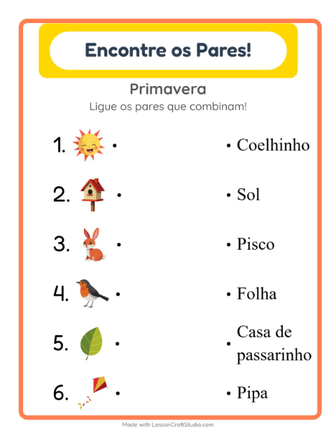 Pré-visualização da ficha de Pareamento para Educação infantil (pré-escola, 5-7 anos)