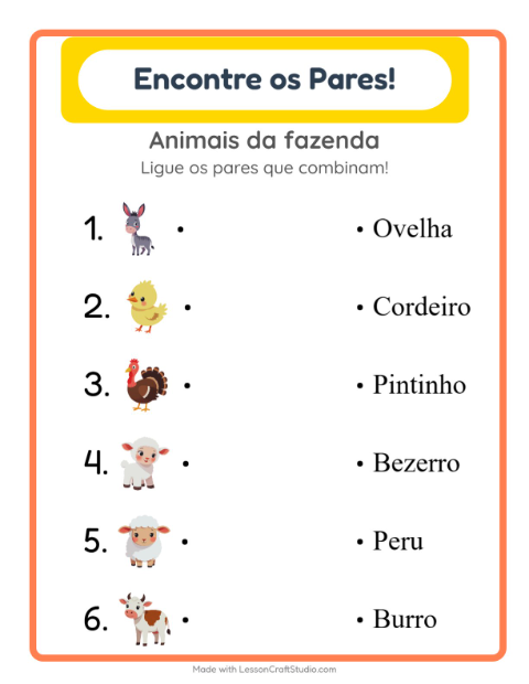 Pré-visualização da ficha de Pareamento para Educação infantil (pré-escola, 5-7 anos)