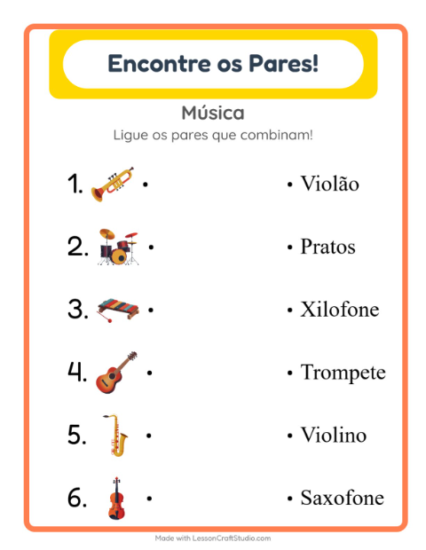Pré-visualização da ficha de Pareamento para Educação infantil (pré-escola, 5-7 anos)